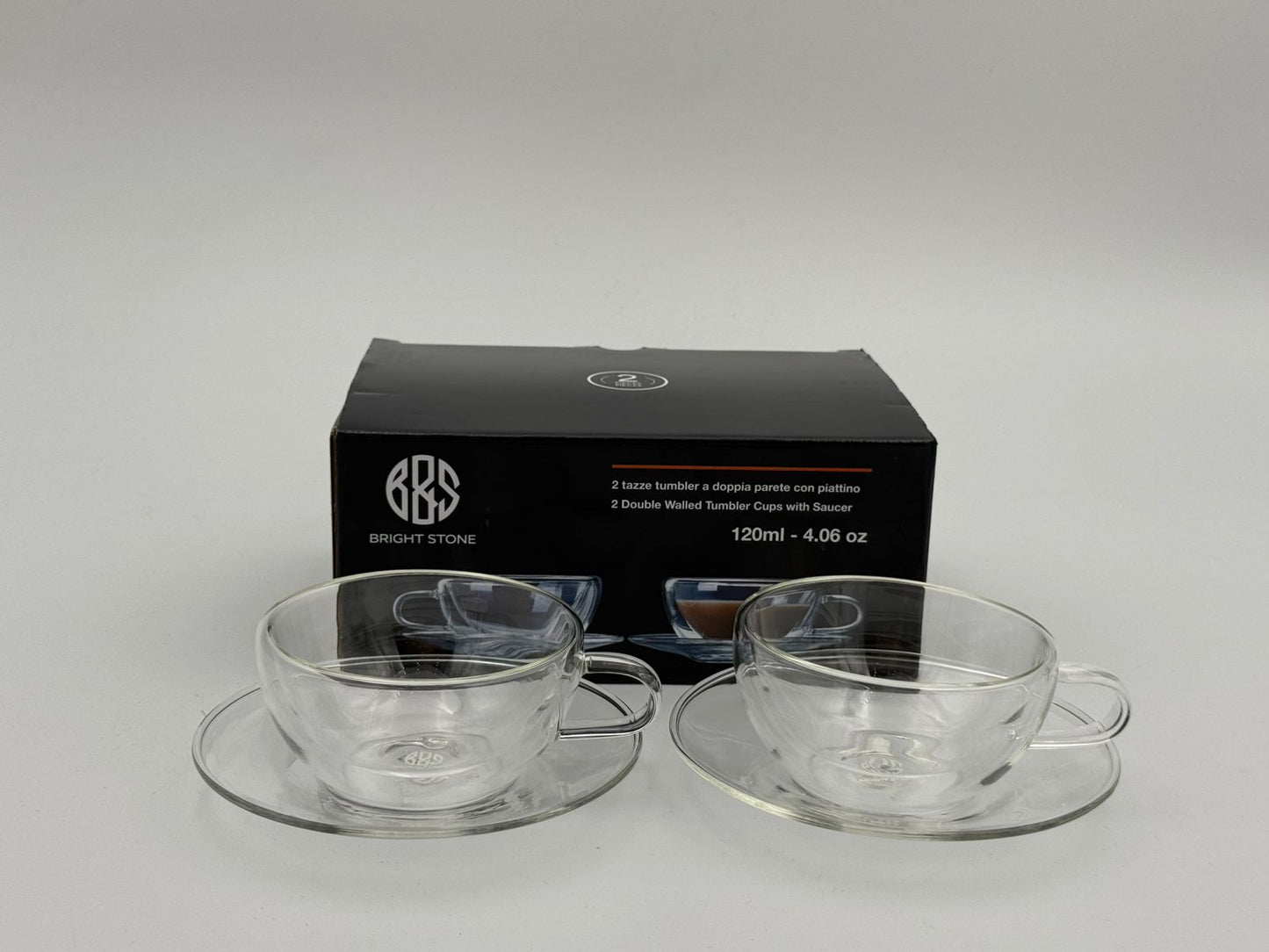 Double Wall Glass with Saucer, 120ml, 2pcs/set