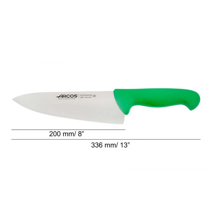 CHEF´S KNIFE GREEN 8" 200 MM, NITRUM® Stainless Steel, Polypropylene (PP), Arcos