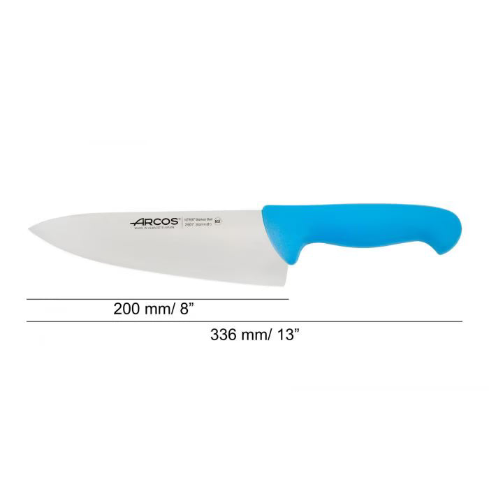 CHEF'S KNIFE Blue 8" 200 MM, NITRUM® Stainless Steel, Polypropylene (PP), Arcos