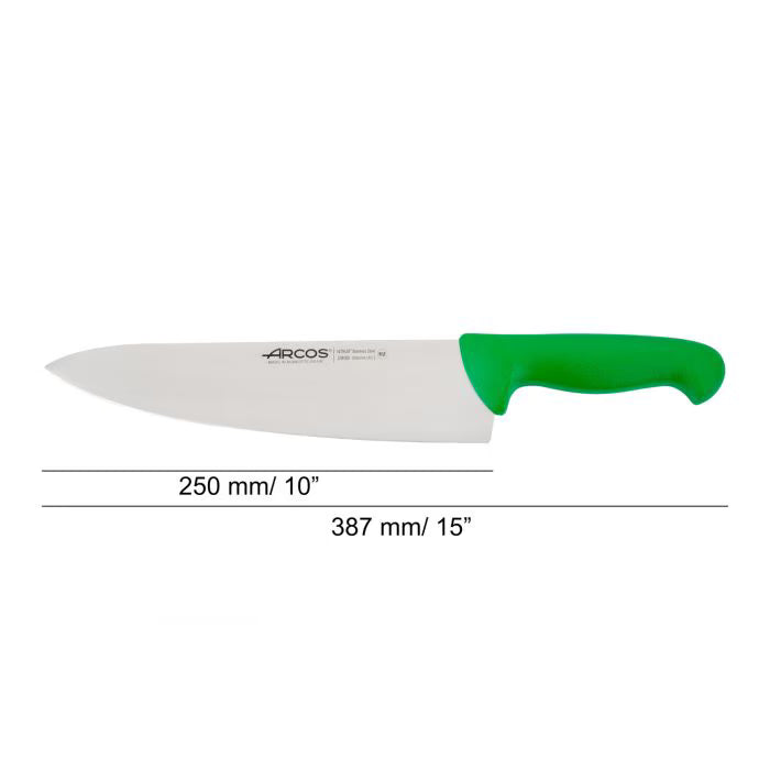 CHEF'S KNIFE 10" Green 250 MM, NITRUM® Stainless Steel, Polypropylene (PP), Arcos