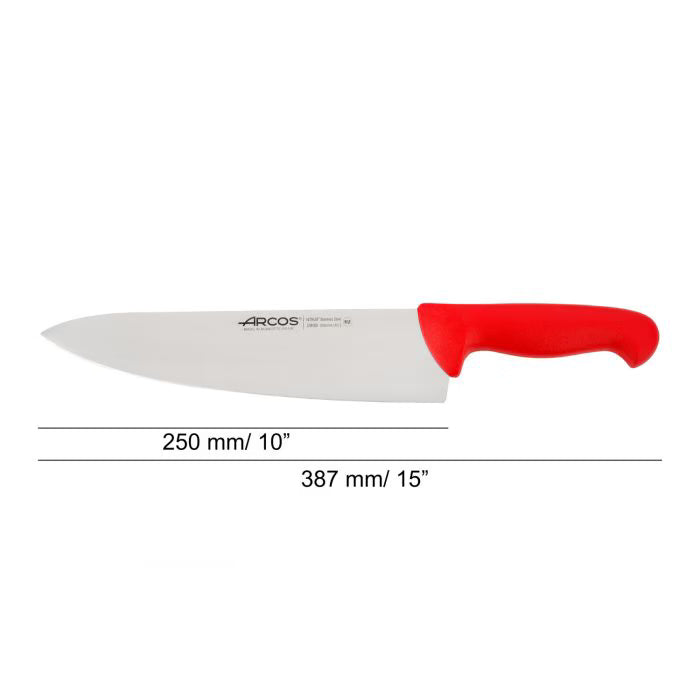 CHEF'S KNIFE 10" Red 250 MM, NITRUM® Stainless Steel, Polypropylene (PP), Arcos