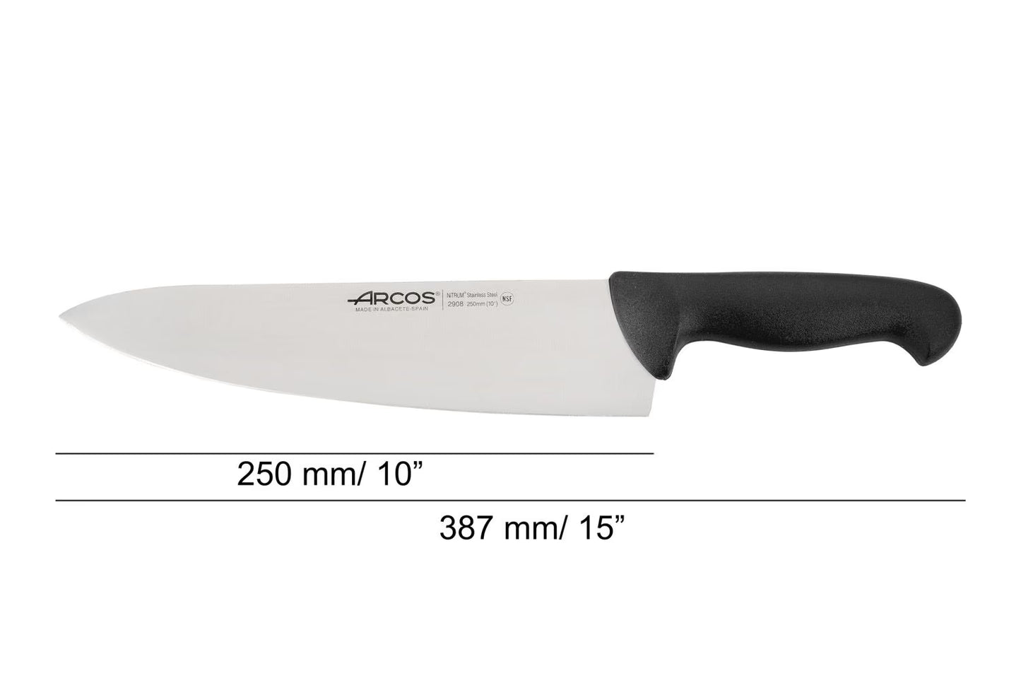 CHEF'S KNIFE 10" Black 250 MM, NITRUM® Stainless Steel, Polypropylene (PP), Arcos