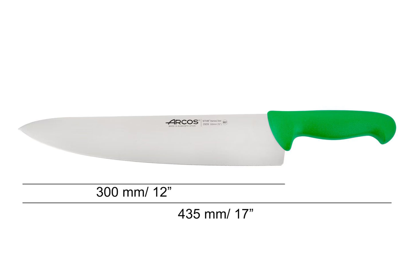 CHEF'S KNIFE 12" Green 300 MM, NITRUM® Stainless Steel, Polypropylene (PP), Arcos