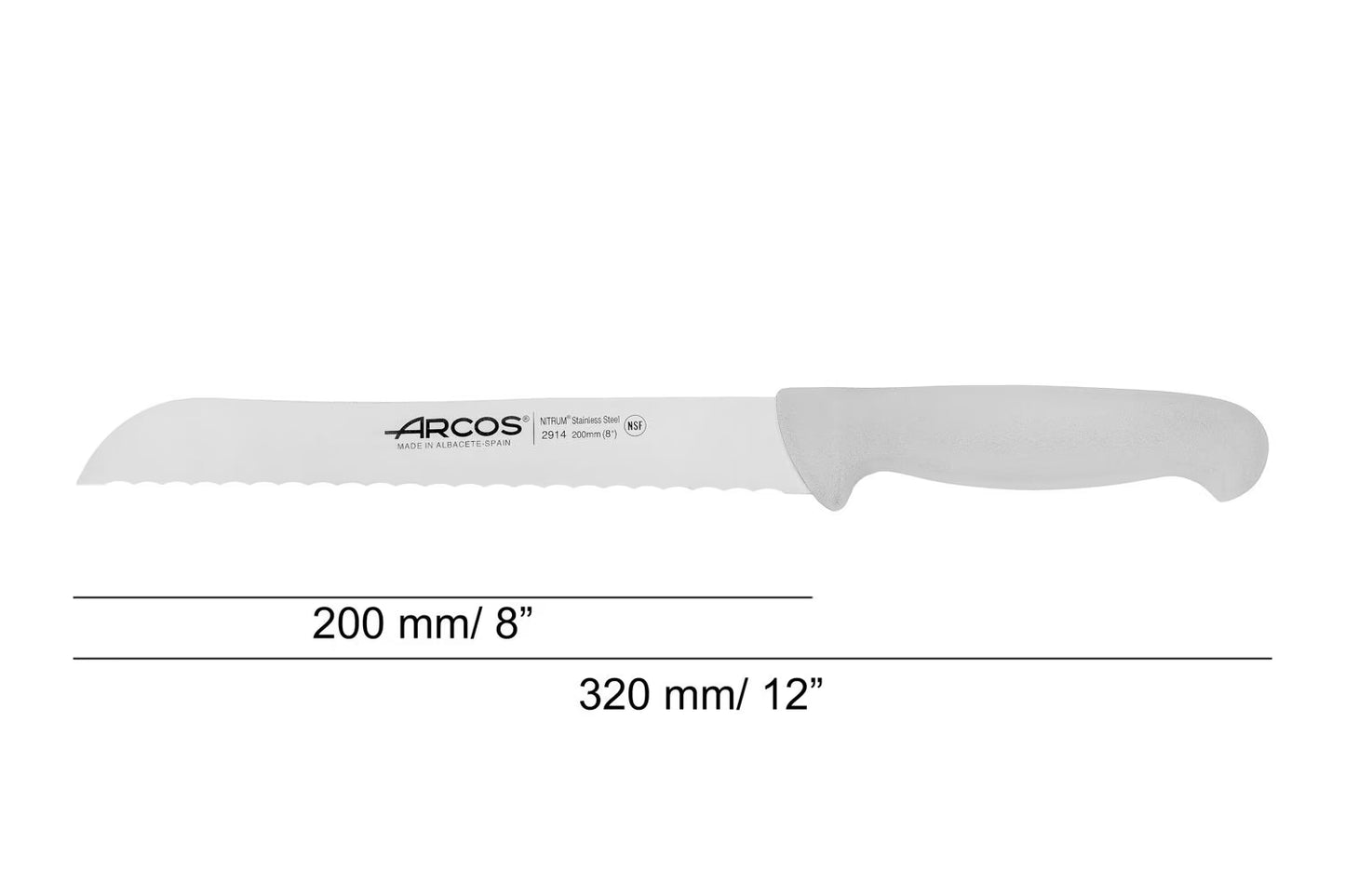 BREAD K. WHITE SERRATED 200 MM. D. SLEEVE - 2900, Arcos