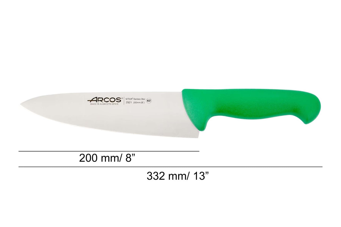 CHEF’S KNIFE 8" Green 200 MM, NITRUM® Stainless Steel, Polypropylene (PP), Arcos