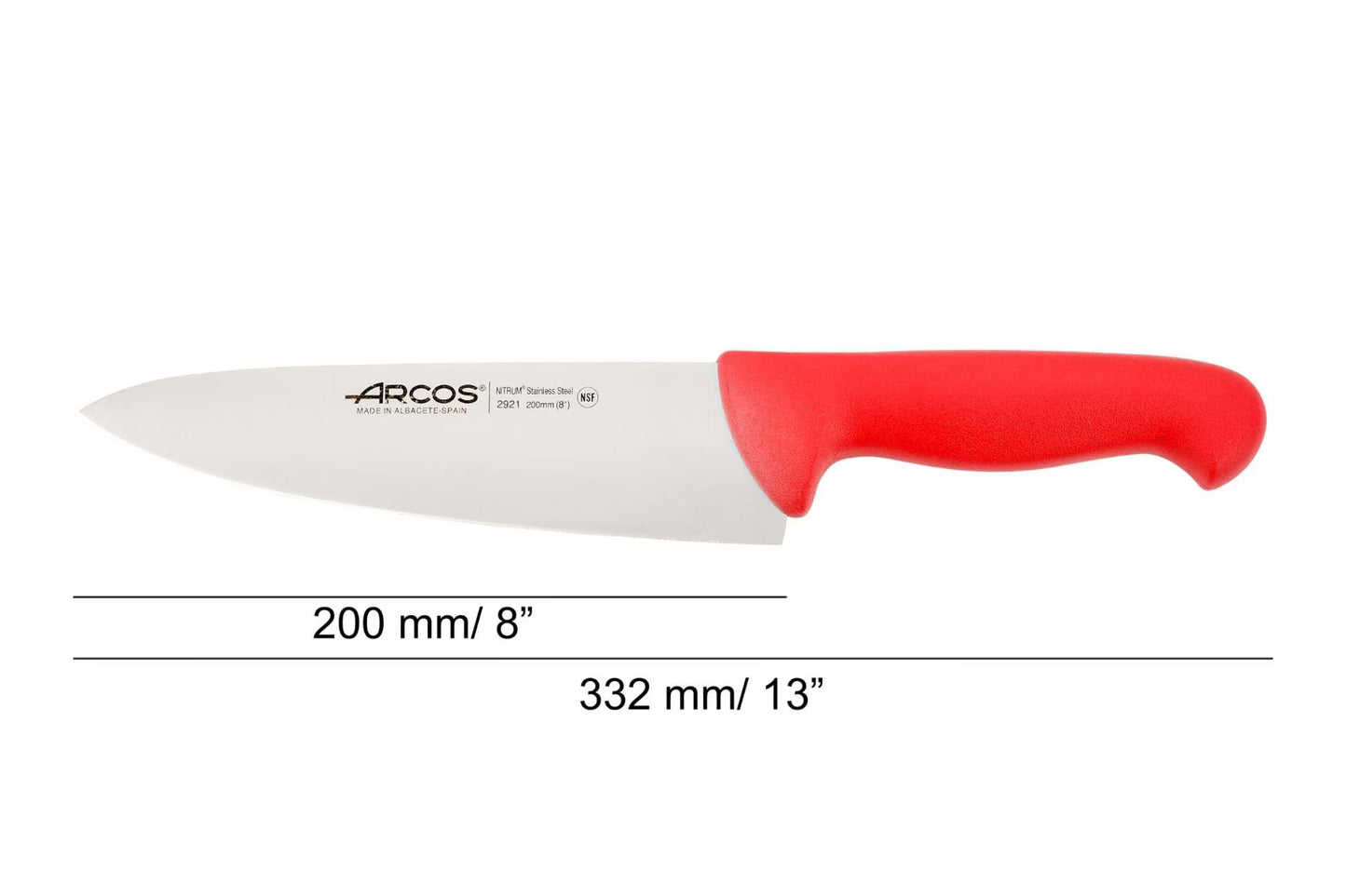 CHEF’S KNIFE 8" Red 200 MM, NITRUM® Stainless Steel, Polypropylene (PP), Arcos