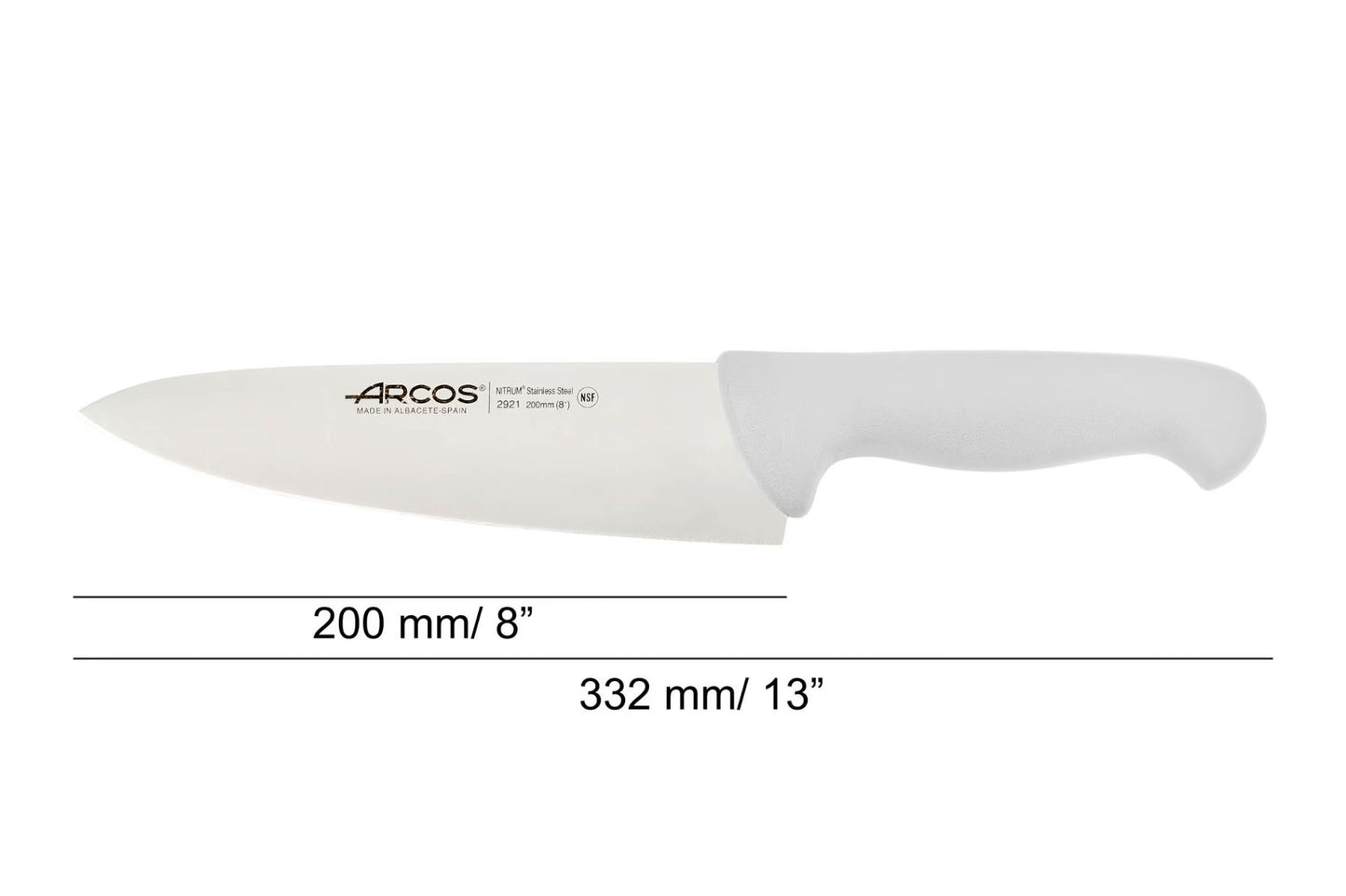 CHEF’S KNIFE 8" White 200 MM, NITRUM® Stainless Steel, Polypropylene (PP), Arcos
