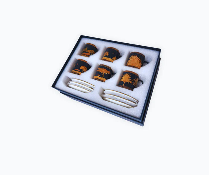 Turkish Coffee Cups Set of 6 with Saucers - Blue Moon