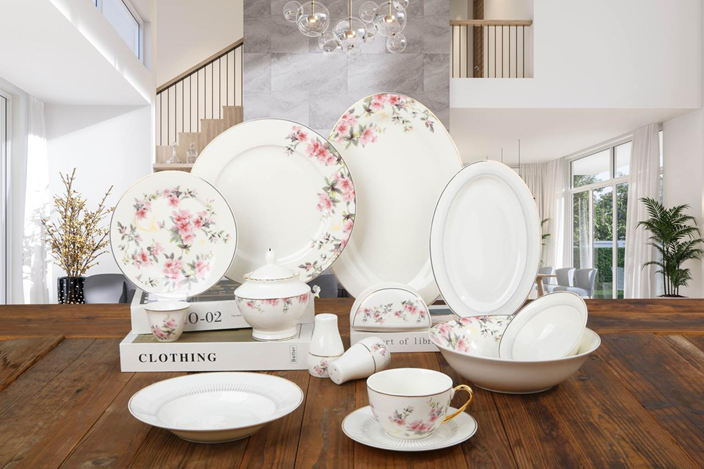 Porcelain Round Dinner Set 65cs - Pink Flower