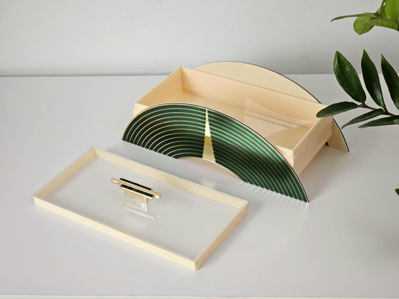 GR-SET Green Arc Acrylic Serving Tray with containers, Napkin Holder, Incense Burner, Tray and Box (TU-GR | BR-GR | BX-GR | NT-GR | TR-GR)