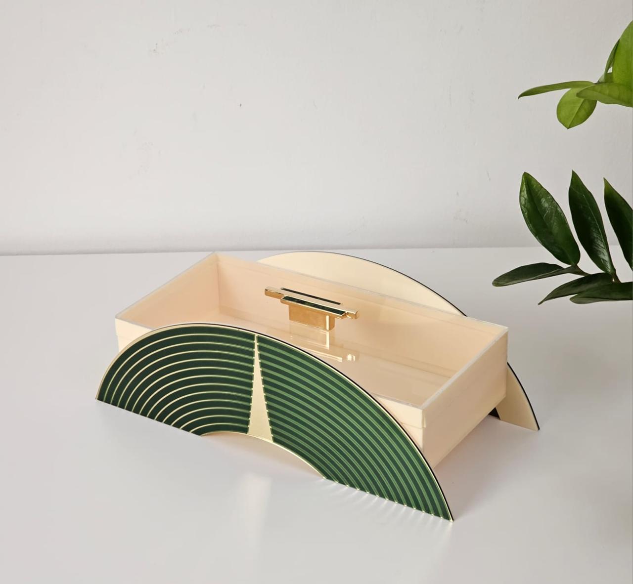 GR-SET Green Arc Acrylic Serving Tray with containers, Napkin Holder, Incense Burner, Tray and Box (TU-GR | BR-GR | BX-GR | NT-GR | TR-GR)