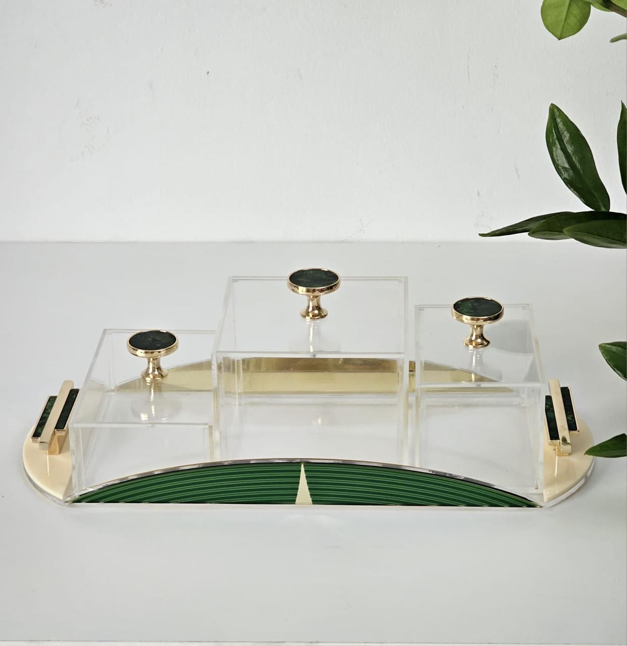 GR-SET Green Arc Acrylic Serving Tray with containers, Napkin Holder, Incense Burner, Tray and Box (TU-GR | BR-GR | BX-GR | NT-GR | TR-GR)