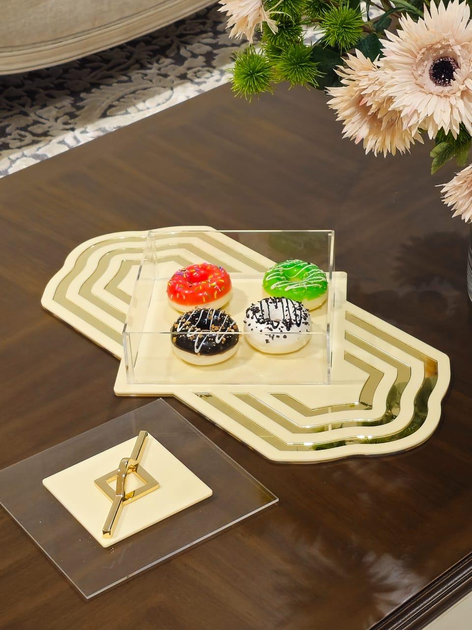 SQ BK Set of Acrylic Serving Box, Incense Burner, Tray and Tissue Box - BEIGE (TU-SQ | BR-SQ | BX- SQ | TR-M-SQ | TR-L-SQ)