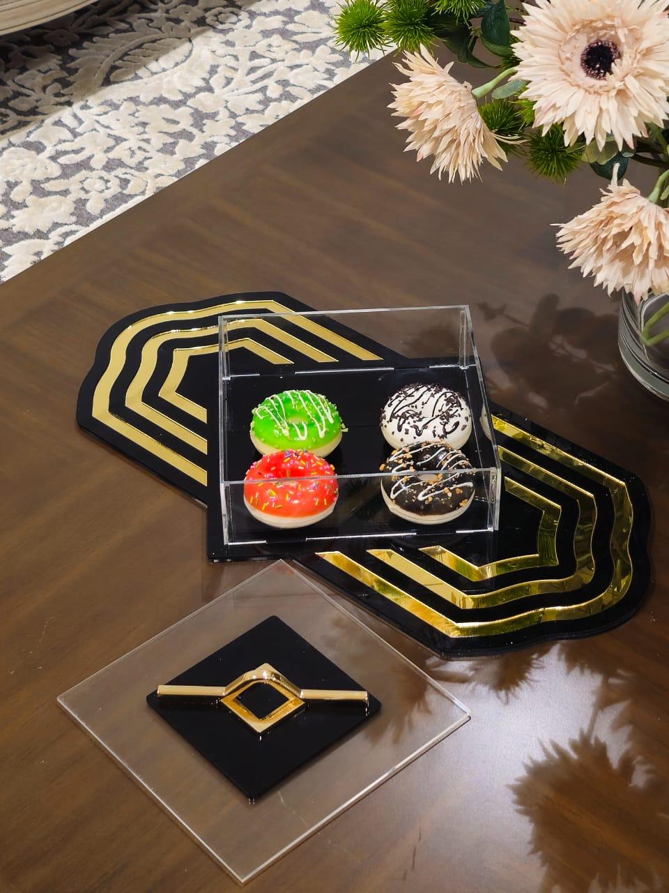 SQ BK Set of Acrylic Serving Box, Incense Burner, Tray and Tissue Box - BLACK (TU-SQ | BR-SQ | BX- SQ | TR-M-SQ | TR-L-SQ)