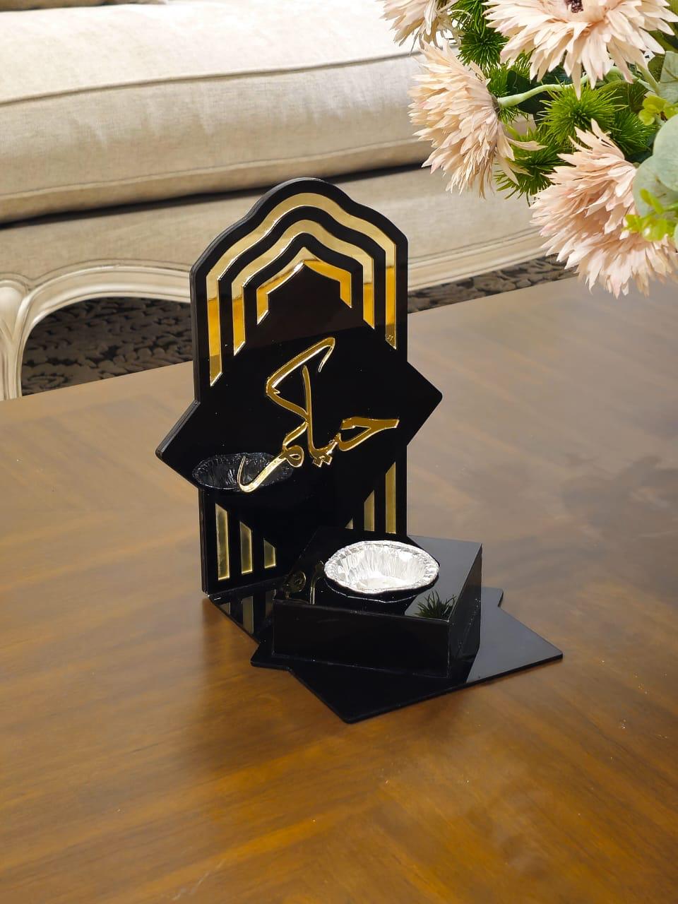 SQ BK Set of Acrylic Serving Box, Incense Burner, Tray and Tissue Box - BLACK (TU-SQ | BR-SQ | BX- SQ | TR-M-SQ | TR-L-SQ)
