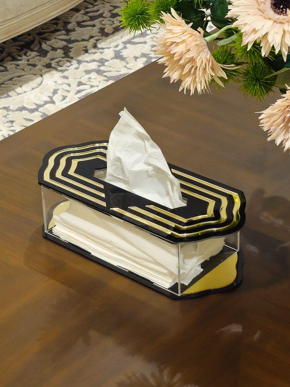 SQ BK Set of Acrylic Serving Box, Incense Burner, Tray and Tissue Box - BLACK (TU-SQ | BR-SQ | BX- SQ | TR-M-SQ | TR-L-SQ)