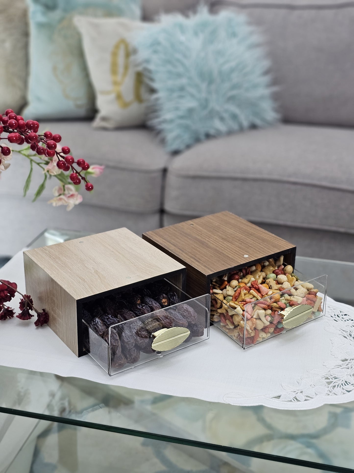 DR-L-BR | DR-S-BR SET of Rectangular & Square Nuts and Sweets Box Large Brown