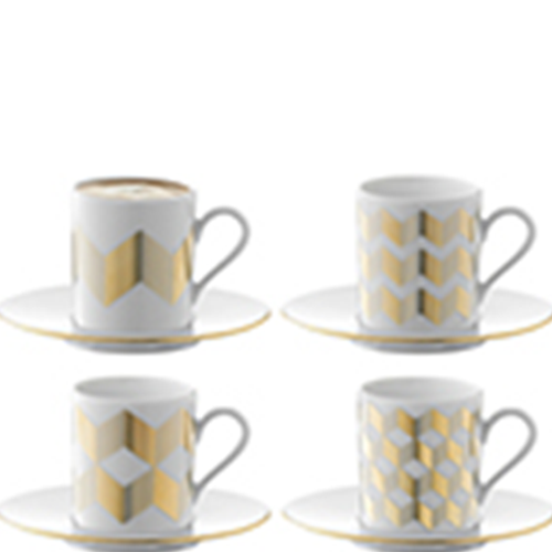Chevron Coffee Cup & Saucer 100ml Gold Assorted x 4