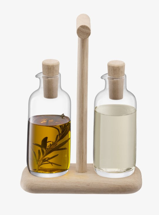 Dine Oil and Vinegar Set & Oak Stand