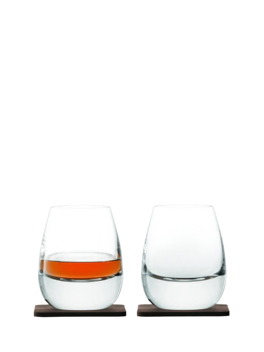 Whisky Islay Tumbler 250ml Clear & Walnut Coaster x 2