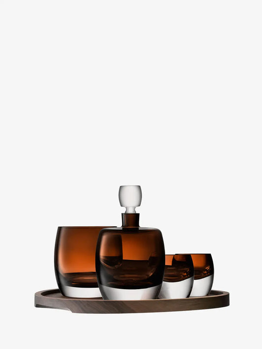 Whisky Set Peat Brown & Walnut/Cork Serving Tray