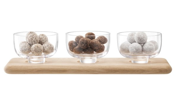 Serve Arch Trio Bowl Set & Oak Base L33cm Clear