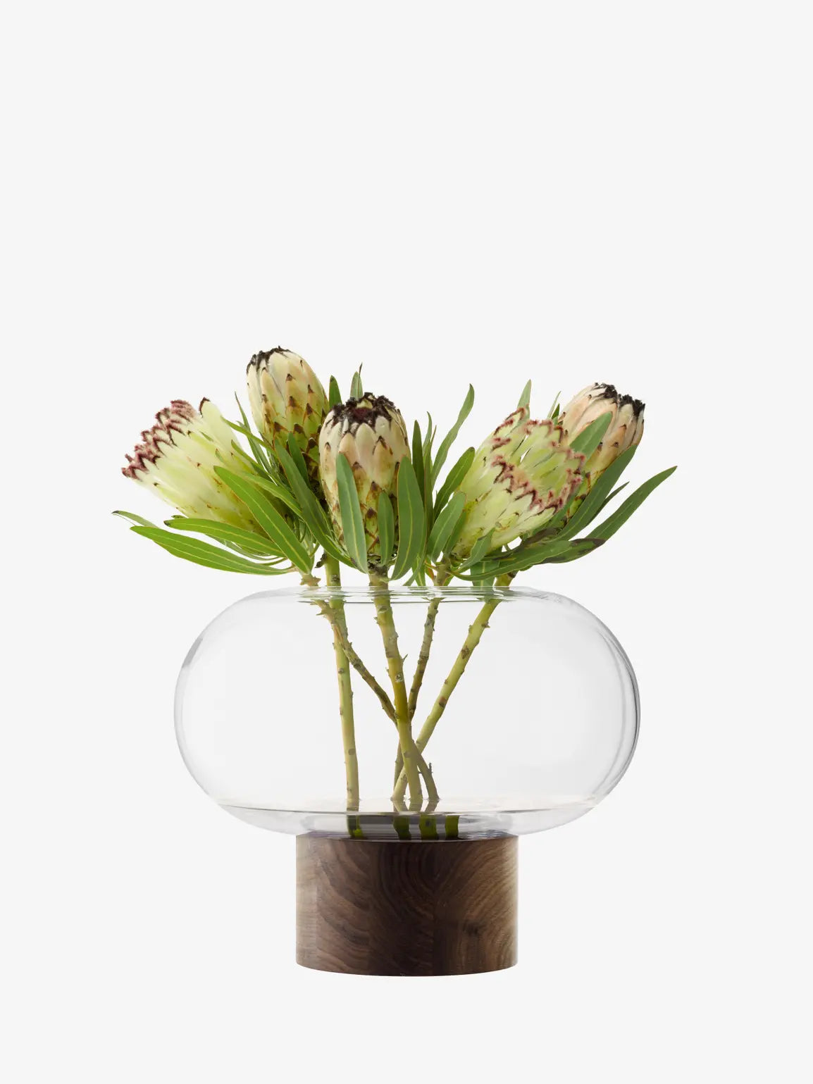 Oblate Vase/Lantern H28cm/?35cm Clear/Walnut