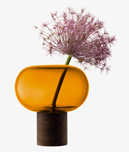 Oblate Vase H21.5cm/?19.5cm Amber/Walnut