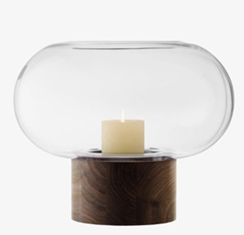 Oblate Vase/Lantern H28cm/?35cm Clear/Walnut