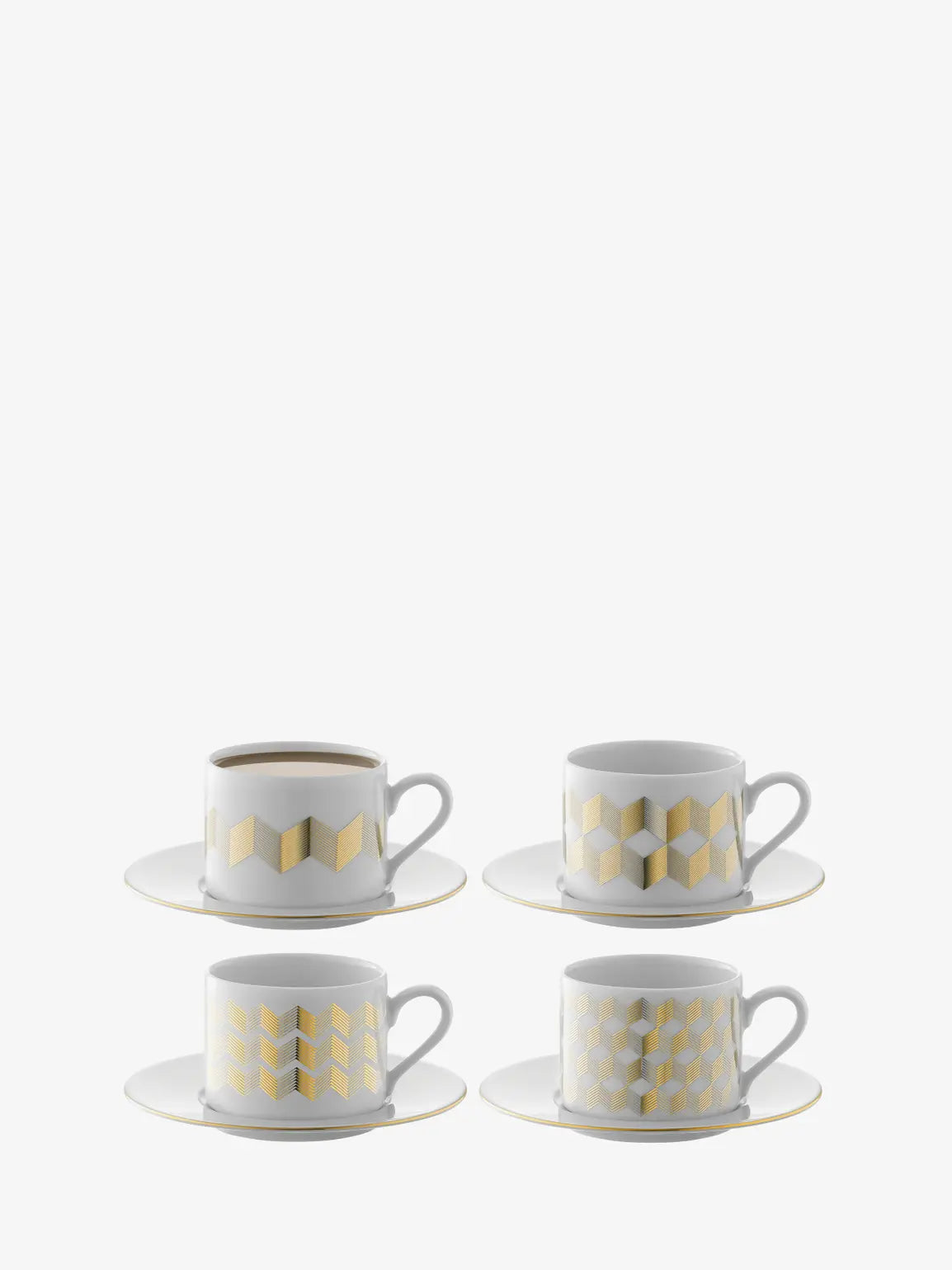 Chevron Teacup & Saucer 250ml Gold Assorted x 4
