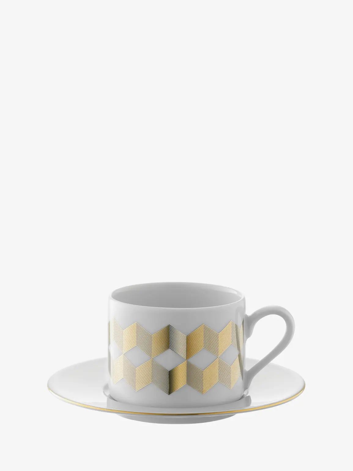 Chevron Teacup & Saucer 250ml Gold Assorted x 4