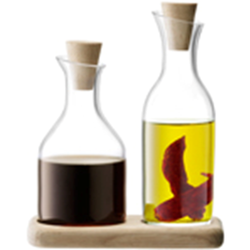 Serve Oil & Vinegar Set & Oak Base L15cm Clear