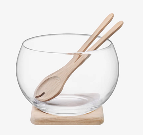 Serve Salad Set & Oak Base D27cm Clear