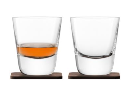 Whisky Arran Tumbler 250ml Clear & Walnut Coaster x 2