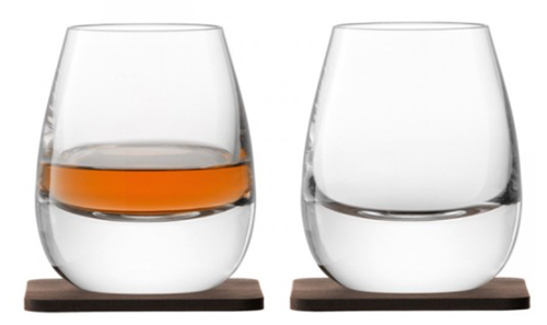 Whisky Islay Tumbler 250ml Clear & Walnut Coaster x 2