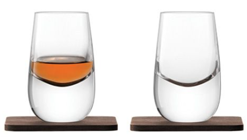 Whisky Islay Shot Glass 80ml Clear & Walnut Coaster x 2