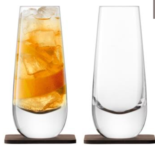 Whisky Islay Mixer Glass 325ml Clear & Walnut Coaster