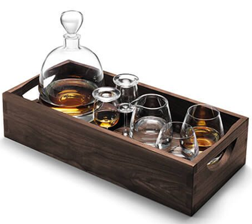 Whisky Islay Connoisseur Set Clear & Walnut Tray L44cm