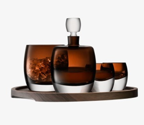 Whisky Set Peat Brown & Walnut/Cork Serving Tray