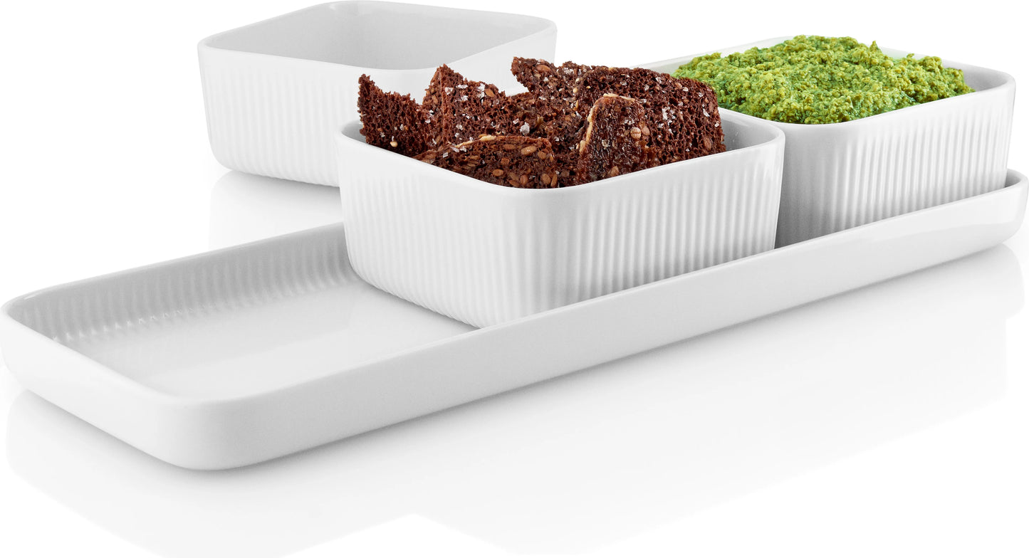 Legio Nova - The Tapas Dish Collection : 1 Serving Dish - L37xW13cm & 3 Square Bowls - 12x12cm