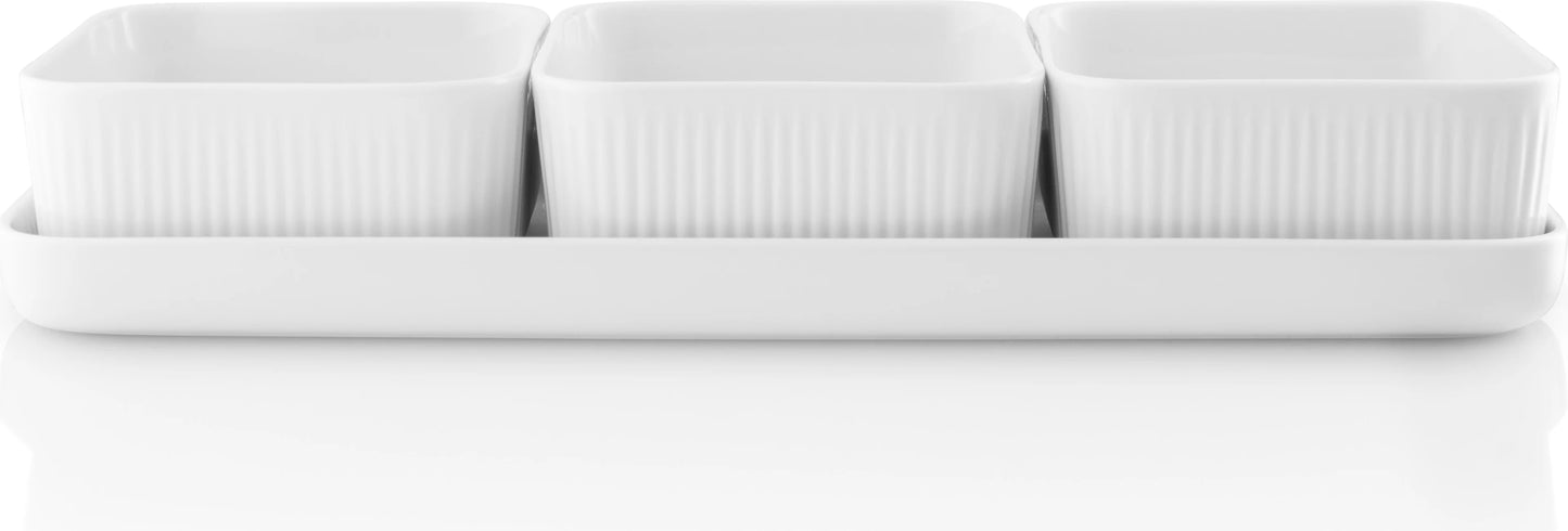 Legio Nova - The Tapas Dish Collection : 1 Serving Dish - L37xW13cm & 3 Square Bowls - 12x12cm