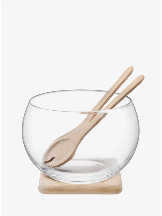 Serve Salad Set & Oak Base D27cm Clear