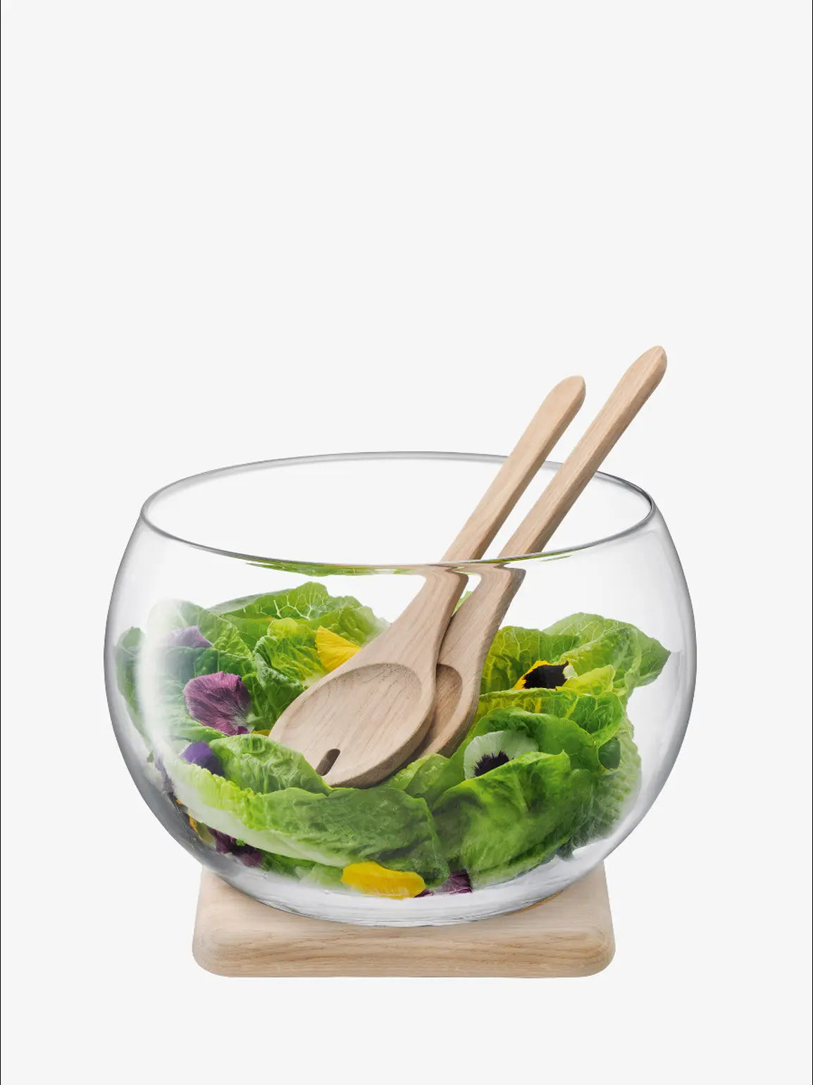 Serve Salad Set & Oak Base D27cm Clear