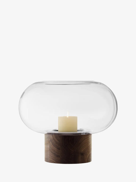 Oblate Vase/Lantern H28cm/?35cm Clear/Walnut