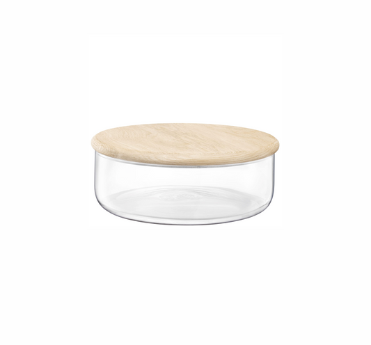 Dine Bowl/Container & Oak Lid 26.5cm H10cm Clear
