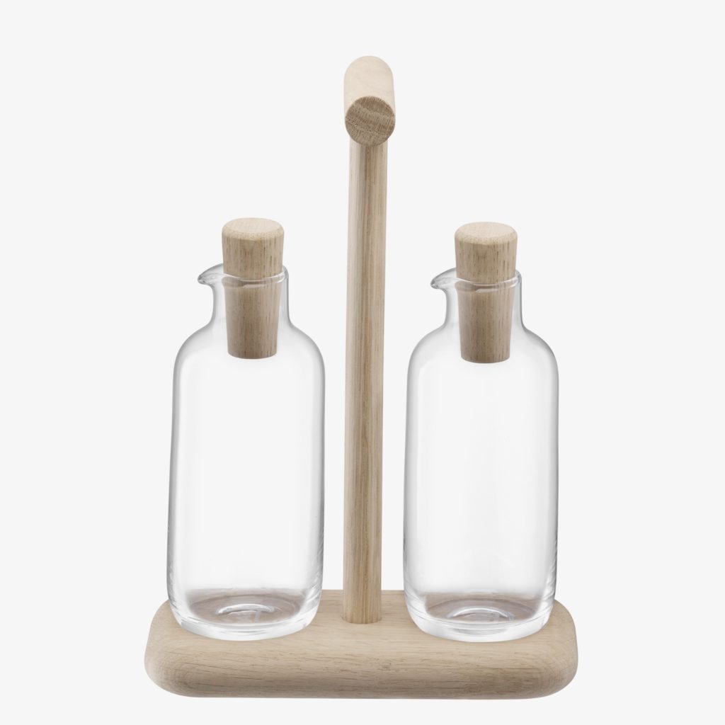 Oil & Vinegar Bottle Set with Oak Wood Stand