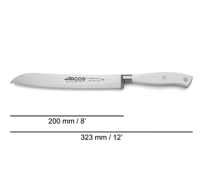 BREAD KNIFE Serrated 200 MM. Color: White, NITRUM® Forged Stainless Steel Polyoxymethylene (POM), Arcos