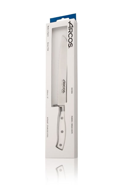 BREAD KNIFE Serrated 200 MM. Color: White, NITRUM® Forged Stainless Steel Polyoxymethylene (POM), Arcos