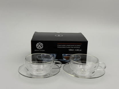 Double Wall Glass with Saucer,  120ml, 2pcs/set