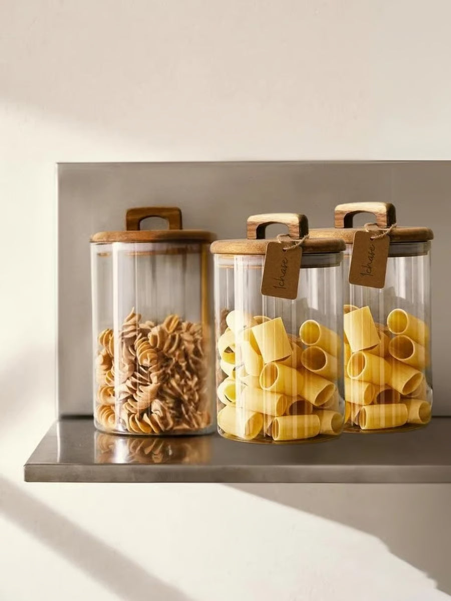 Glass Storage Jar with Acacia Wood Lid 800ml